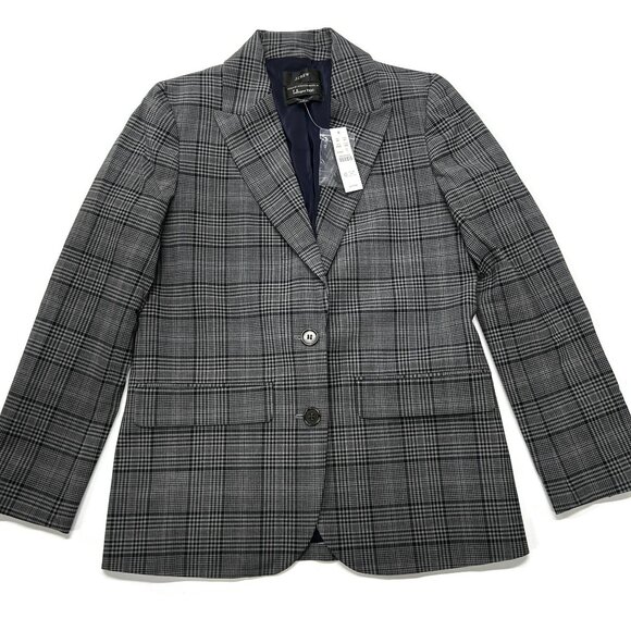 J Crew Sommerset Blazer Women 2 Heather Grey Plaid Italian Wool Tollegno Stretch - Picture 1 of 11